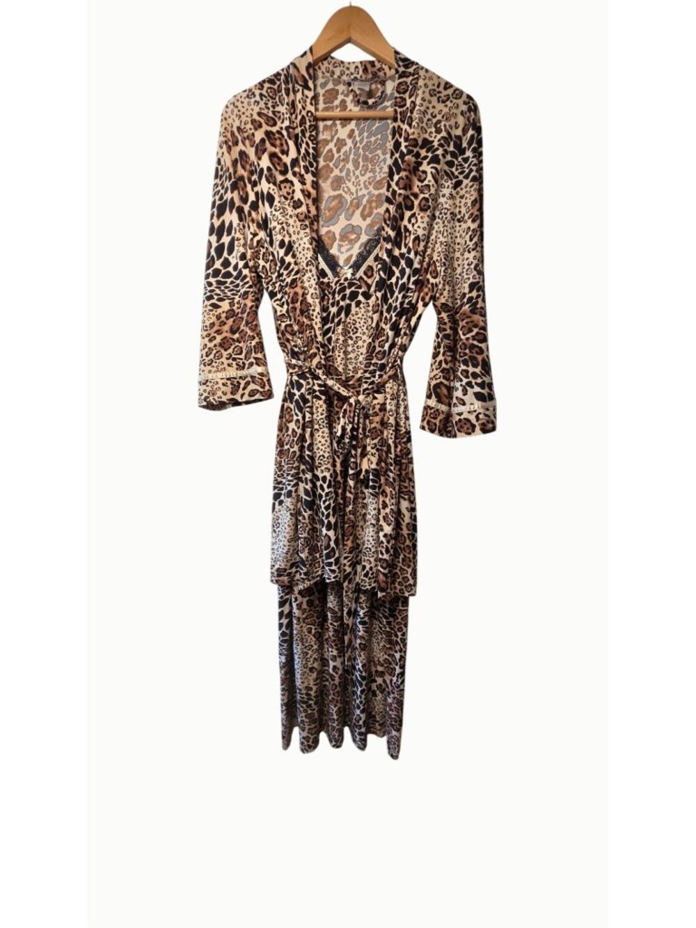Linea Donatella Leopard Animal Print Chemise & Robe 2-Piece Set – Large